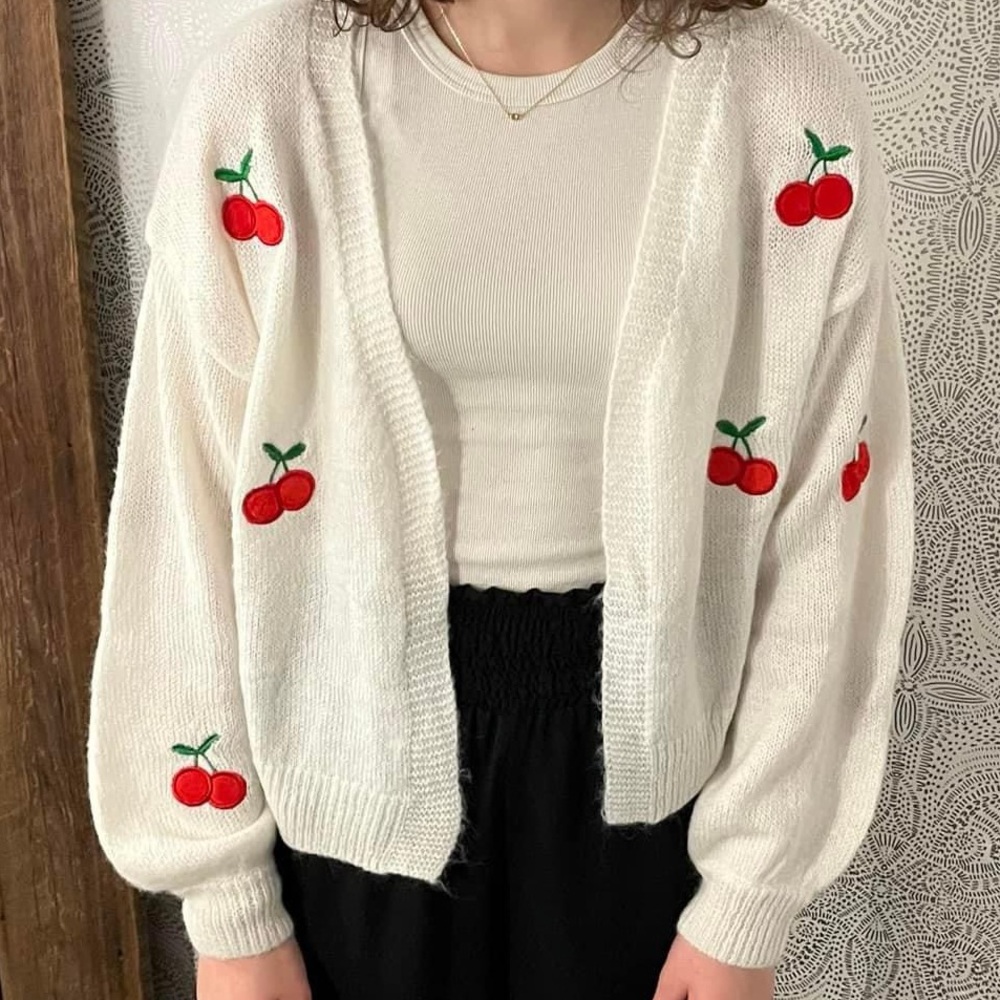 Open Embroidered Cherry Cardigan